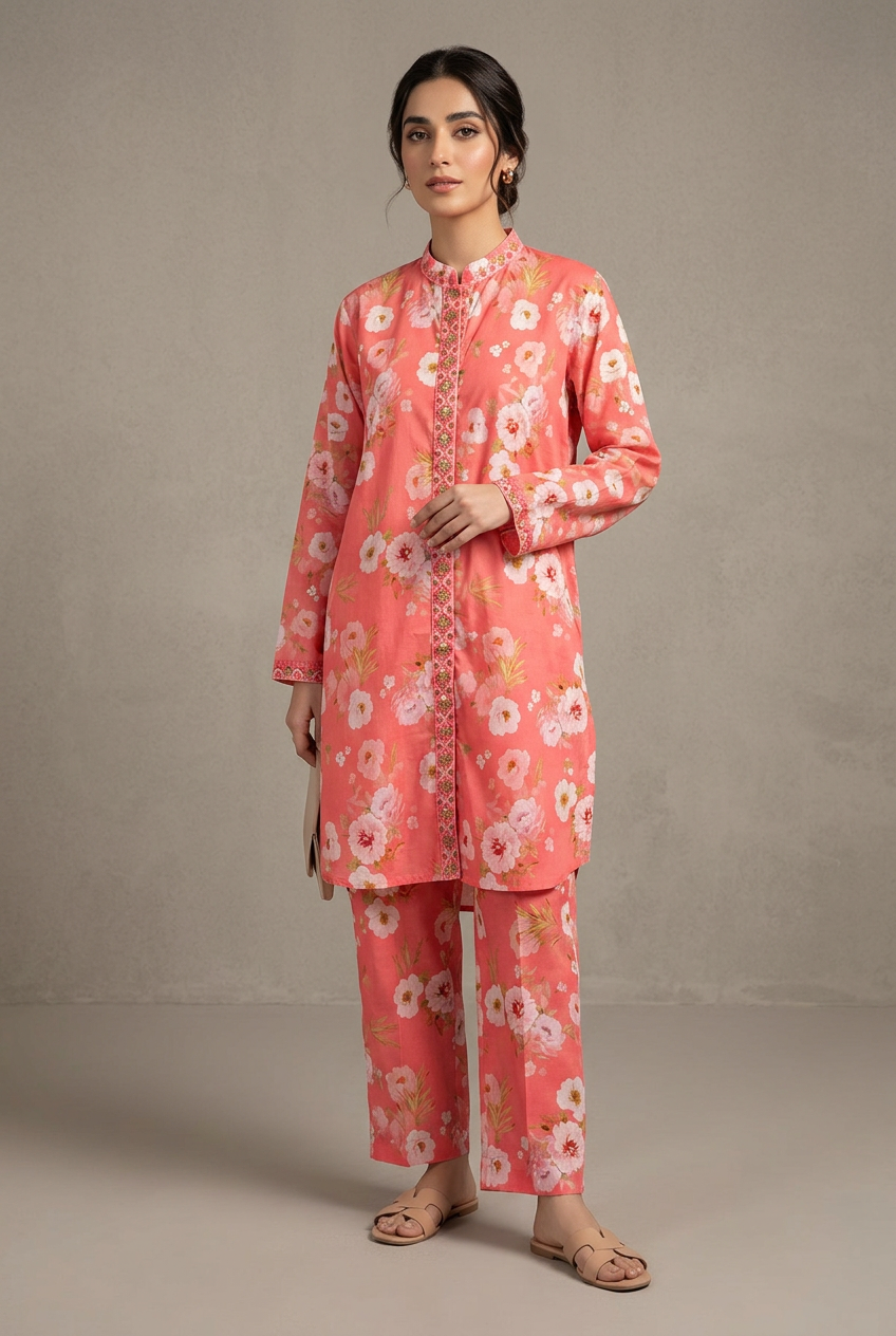 Pink Coral Floral Kurta & Pants