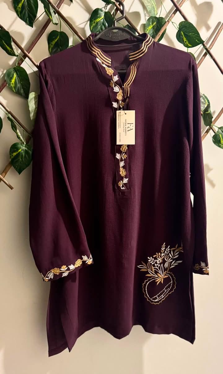Maroon Embroidered Kurta with Gold Trim — actual product photo