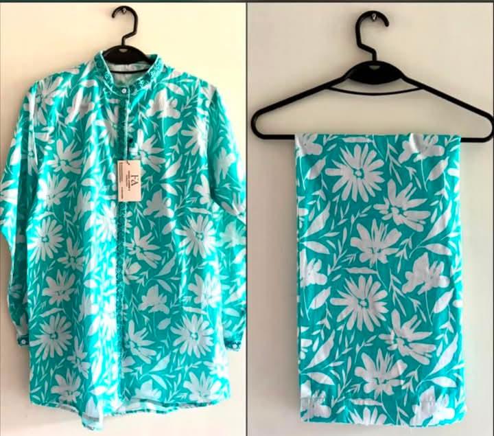 Turquoise Floral Print Kurta & Pants — actual product photo