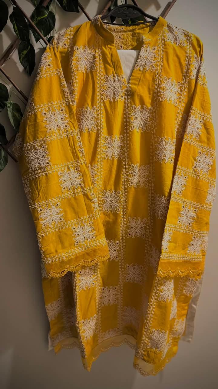Yellow Chikankari Embroidered Kurta — actual product photo