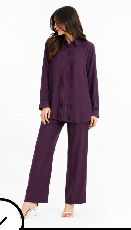 Banafsha Purple Pintuck Cord Set — Pakistani outfit worn by model